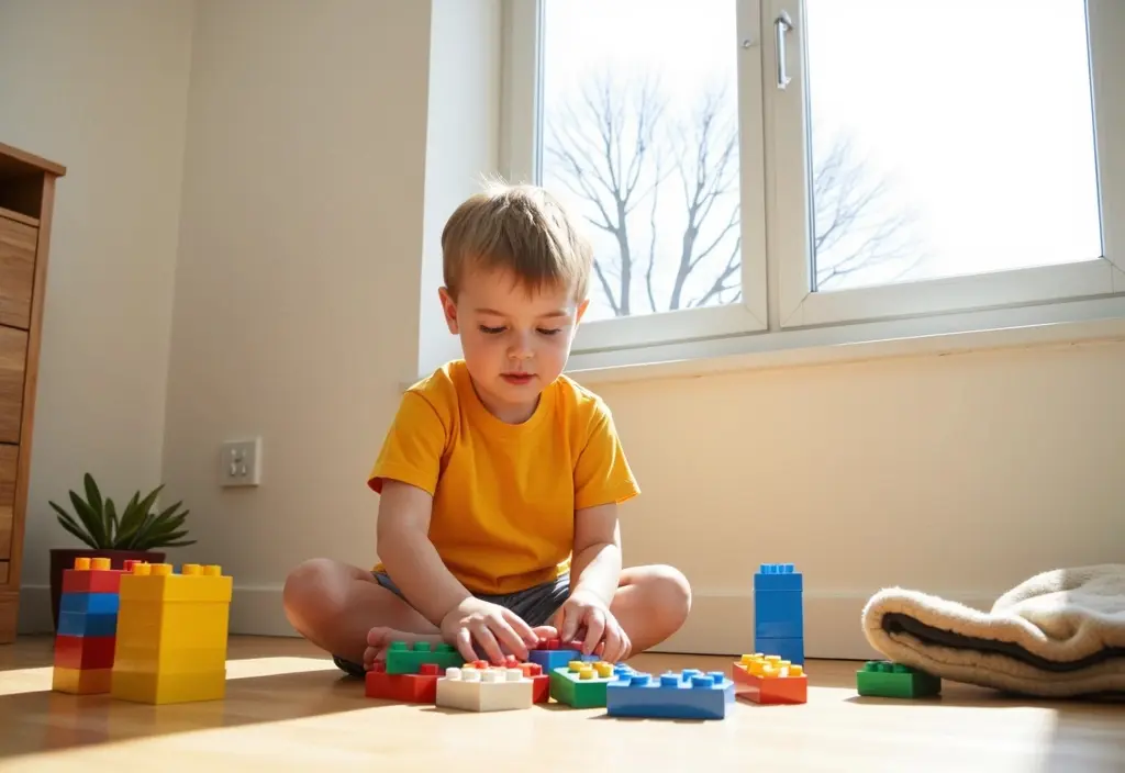 ein kind das während der ansteckenden phase von scharlach isoliert aber gesund zu hause spielt ein kind das während der ansteckenden phase von scharlach isoliert aber gesund zu hause spielt