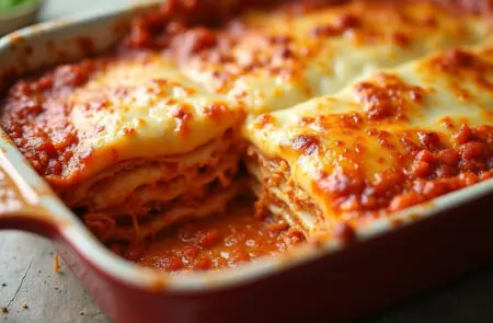 Lasagne Wie Lange Im Ofen: Die Perfekte Backzeit eine goldbraun überbackene lasagne die das perfekte ergebnis für lasagne wie lange im ofen zeigt