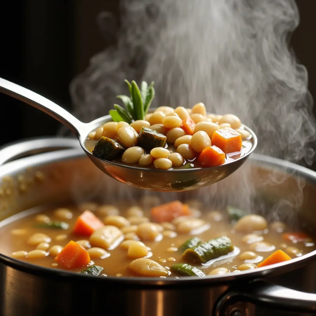 eine kelle schöpft herzhafte graupensuppe aus einem topf genau wie bei muttern zu hause eine kelle schöpft herzhafte graupensuppe aus einem topf genau wie bei muttern zu hause