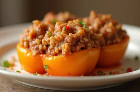 eine perfekt gebackene gefüllte paprika die zeigt wie das gericht nach gefüllte paprika mit hackfleisch wie lange kochen aussehen sollte