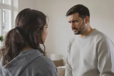 eine person die sich während eines gesprächs unwohl abwendet als symbol für starken mundgeruch