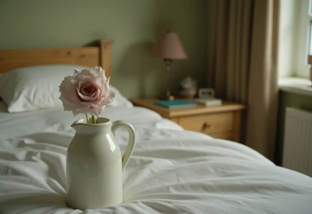 eine welkende blume in einer vase die auf würdevolle und symbolische weise den natürlichen prozess des loslassens darstellt eine welkende blume in einer vase die auf würdevolle und symbolische weise den natürlichen prozess des loslassens darstellt