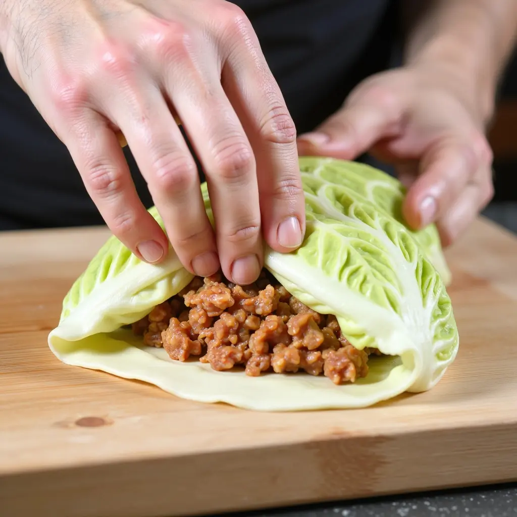 hände die eine kohlroulade von hand rollen was die traditionelle zubereitung zeigt hände die eine kohlroulade von hand rollen was die traditionelle zubereitung zeigt