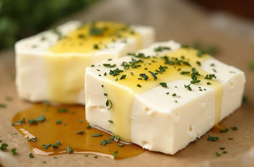 mit olivenöl und oregano gewürzter feta vorbereitet für die heißluftfritteuse mit olivenöl und oregano gewürzter feta vorbereitet für die heißluftfritteuse